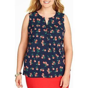 TALBOTS 0X Petite Navy w/ Raspberry Print No Sleeve Popover Chiffon Shell Blouse
